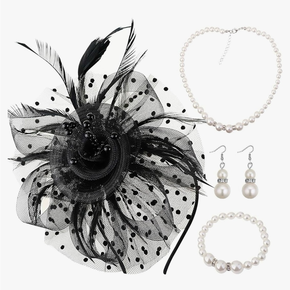 Dreshow Fascinators w/ Headband and Clip, + Costume Jewelry Set - NWT!